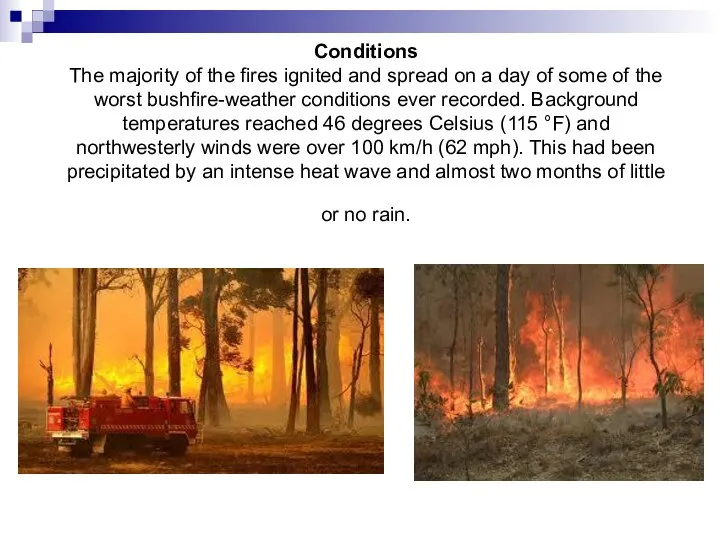 Conditions The majority of the fires ignited and spread on a