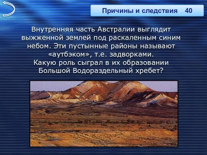 Внутренняя часть Австралии выглядит выжженной землей под раскаленным синим небом. Эти