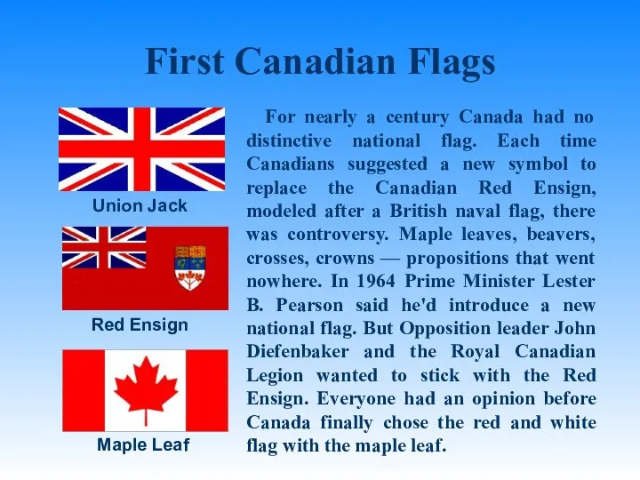 Union Jack Red Ensign Maple Leaf First Canadian Flags For nearly