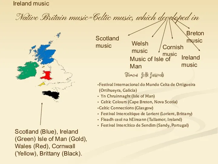 Ireland music Native Britain music=Celtic music, which developed in Ireland music