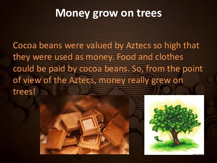 Money grow on trees Cocoa beans were valued by Aztecs so