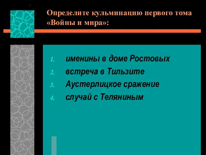 Определите кульминацию первого тома «Войны и мира»: именины в доме Ростовых