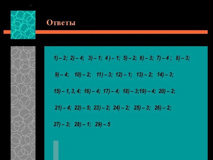 Ответы 1) – 2; 2) – 4; 3) – 1; 4