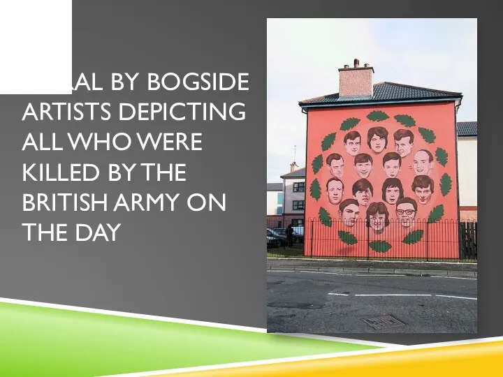 Mural by Bogside Artists depicting all who were killed by the British Army on the day