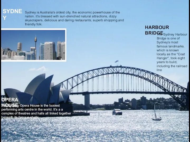 SYDNEY Sydney is Australia's oldest city, the economic powerhouse of the