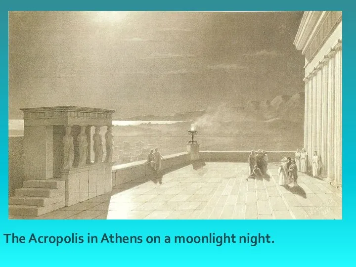 The Acropolis in Athens on a moonlight night.