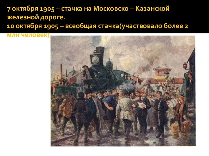 7 октября 1905 – стачка на Московско – Казанской железной дороге.