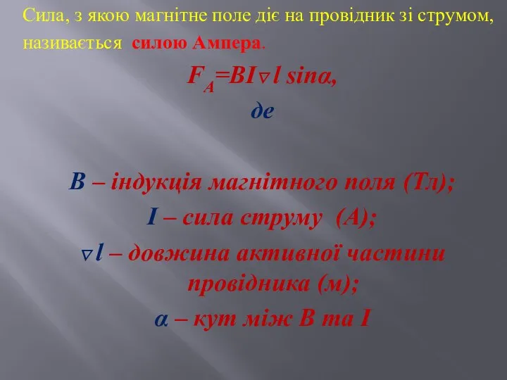 Сила, з якою магнітне поле діє на провідник зі струмом, називається