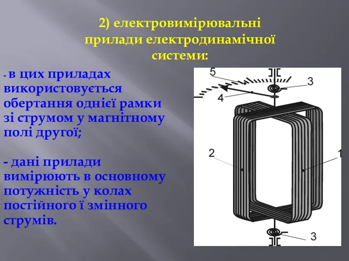 2) електровимірювальні прилади електродинамічної системи: - в цих приладах використовується обертання