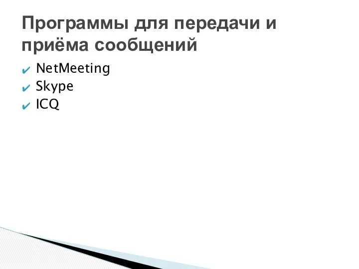 NetMeeting Skype ICQ Программы для передачи и приёма сообщений