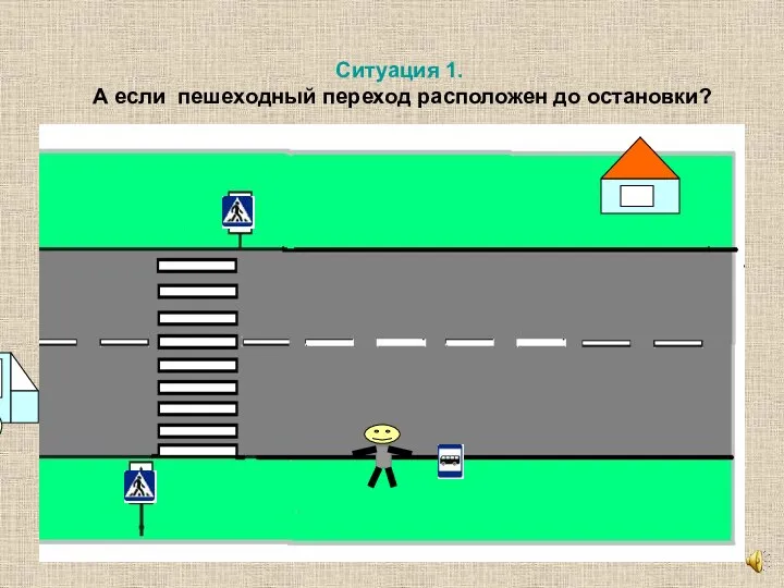 Ситуация 1. А если пешеходный переход расположен до остановки?