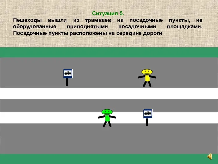 Ситуация 5. Пешеходы вышли из трамваев на посадочные пункты, не оборудованные