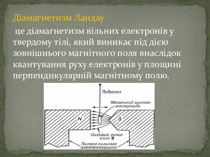 Діамагнетизм Ландау це діамагнетизм вільних електронів у твердому тілі, який виникає