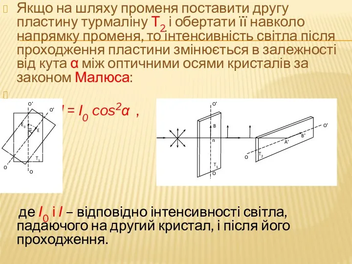 Якщо на шляху променя поставити другу пластину турмаліну Т2 і обертати