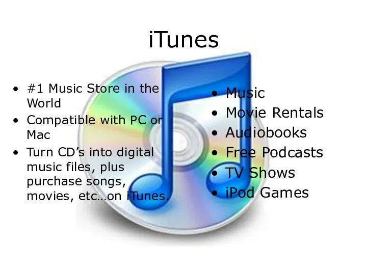 iTunes #1 Music Store in the World Compatible with PC or