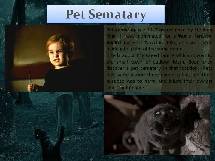 Pet Sematary Pet Sematary is a 1983 horror novel by Stephen