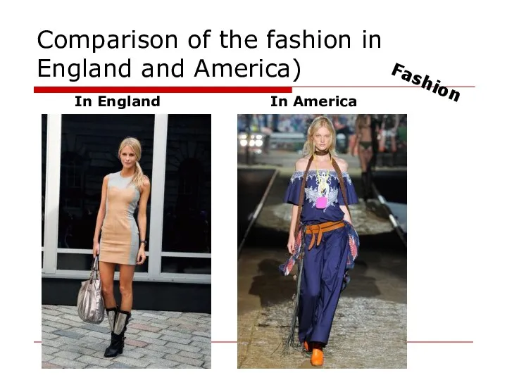 Comparison of the fashion in England and America) In England In America Fashion