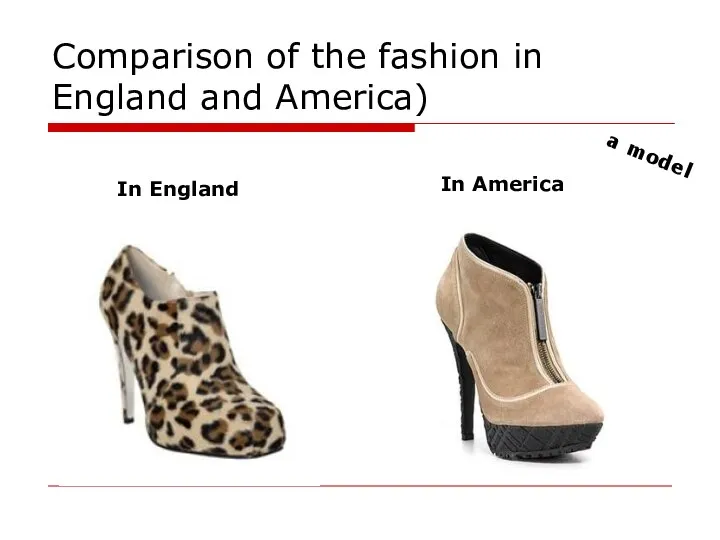 Comparison of the fashion in England and America) In England In America a model