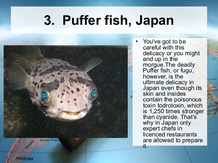 3. Puffer fish, Japan You've got to be careful with this