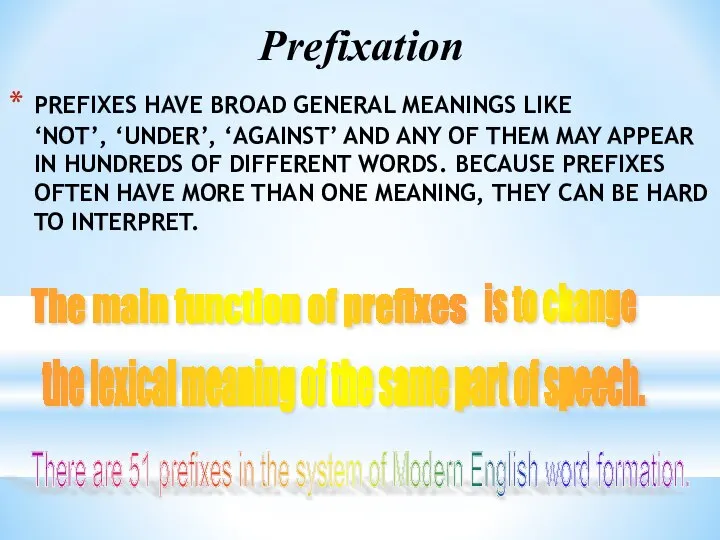 PREFIXES HAVE BROAD GENERAL MEANINGS LIKE ‘NOT’, ‘UNDER’, ‘AGAINST’ AND ANY