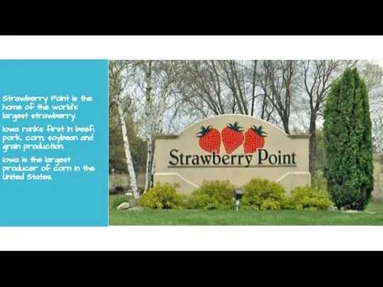 Strawberry Point is the home of the world's largest strawberry. Iowa