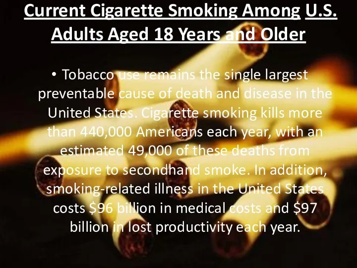 Current Cigarette Smoking Among U.S. Adults Aged 18 Years and Older