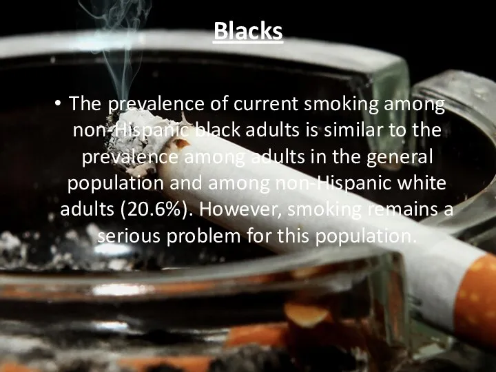 Blacks The prevalence of current smoking among non-Hispanic black adults is