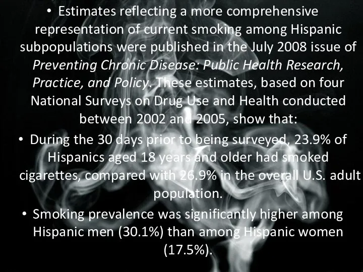 Estimates reflecting a more comprehensive representation of current smoking among Hispanic