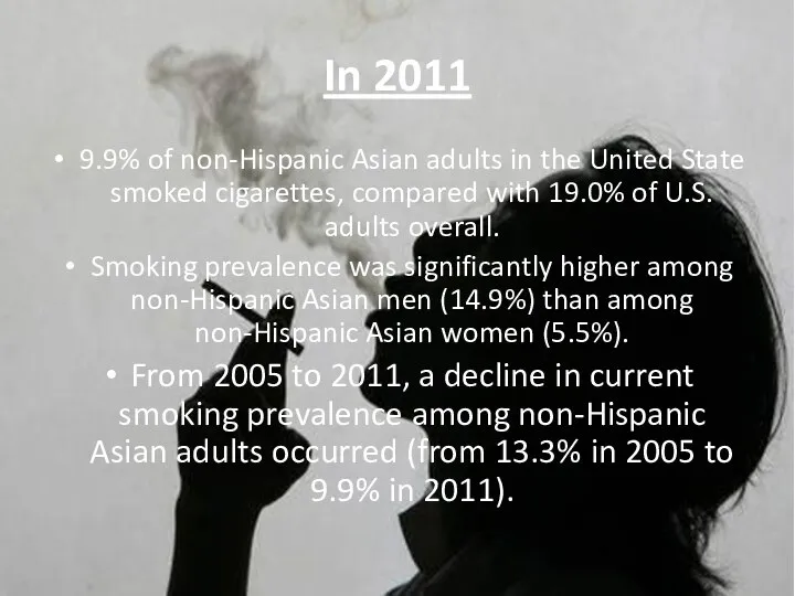 In 2011 9.9% of non-Hispanic Asian adults in the United State