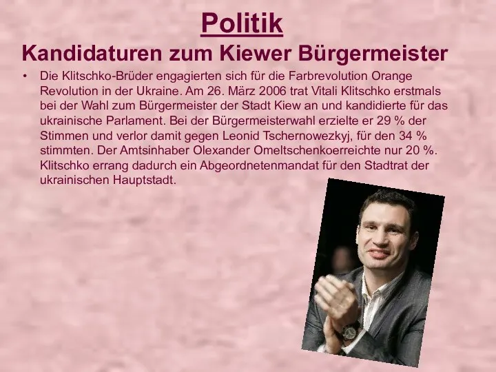 Politik Kandidaturen zum Kiewer Bürgermeister Die Klitschko-Brüder engagierten sich für die