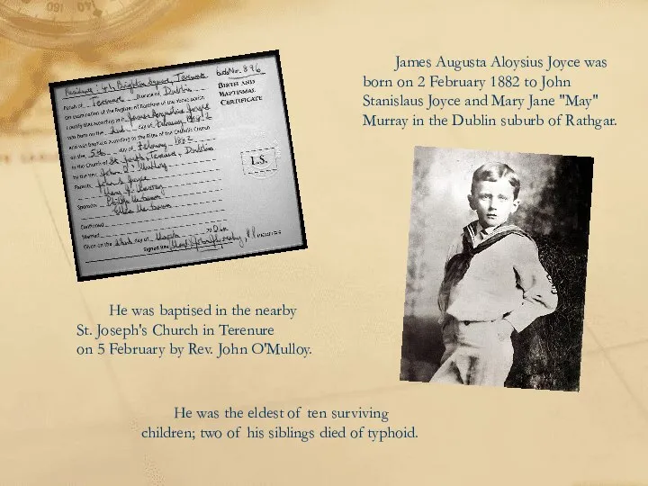 James Augusta Aloysius Joyce was born on 2 February 1882 to