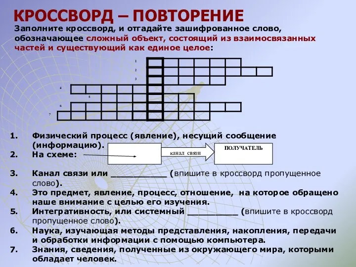 КРОССВОРД – ПОВТОРЕНИЕ Заполните кроссворд, и отгадайте зашифрованное слово, обозначающее сложный