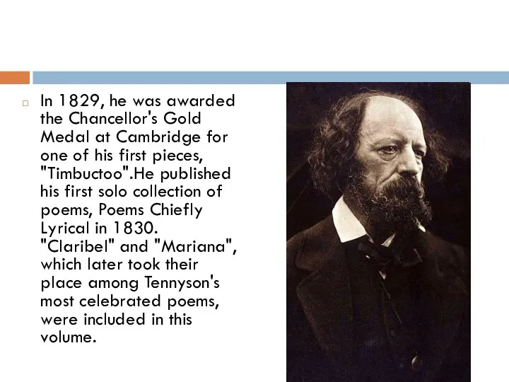 In 1829, he was awarded the Chancellor's Gold Medal at Cambridge