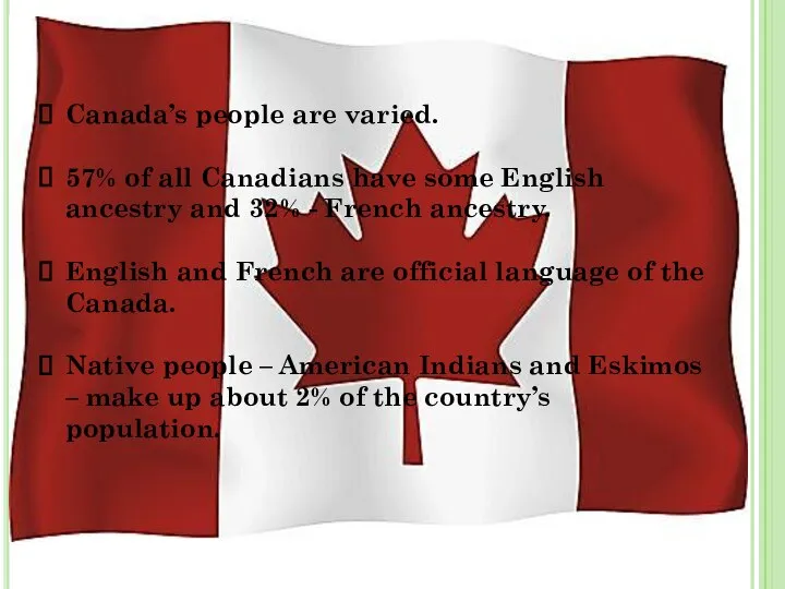 Canada’s people are varied. 57% of all Canadians have some English