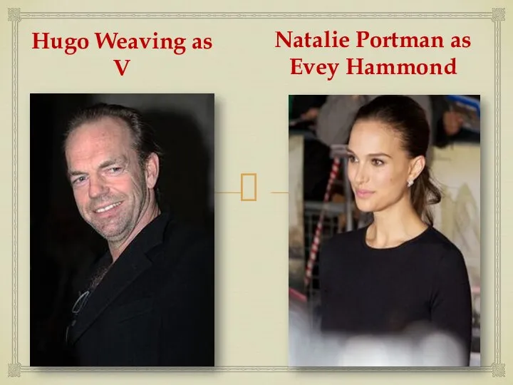 Hugo Weaving as V Natalie Portman as Evey Hammond