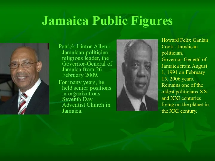 Jamaica Public Figures Patrick Linton Allen - Jamaican politician, religious leader,