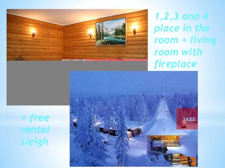 1,2,3 and 4 place in the room + living room with fireplace + free rental sleigh
