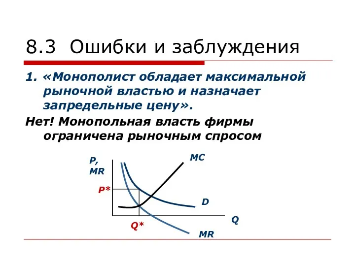 8.3 Ошибки и заблуждения 1. «Монополист обладает максимальной рыночной властью и