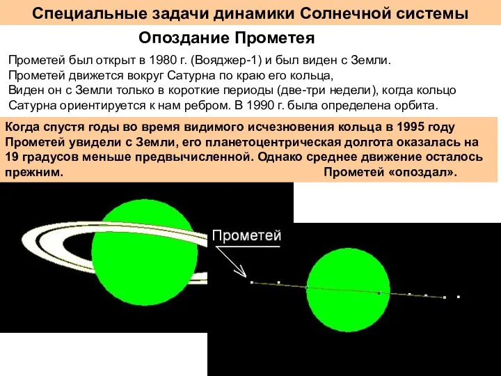 Специальные задачи динамики Солнечной системы Опоздание Прометея Прометей был открыт в