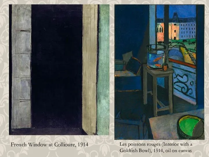 French Window at Collioure, 1914 Les poissons rouges (Interior with a