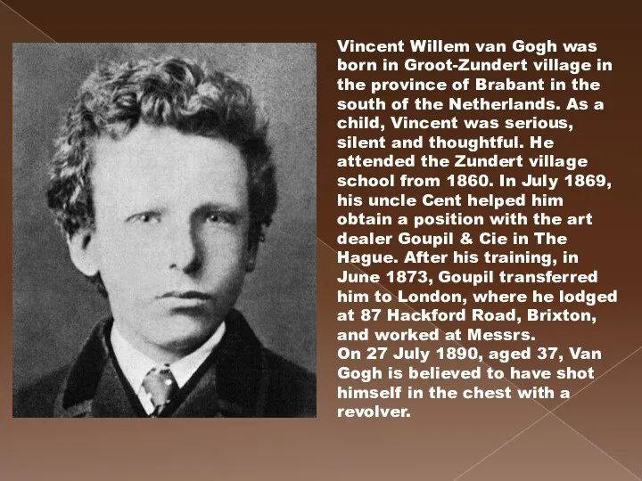 Vincent Willem van Gogh was born in Groot-Zundert village in the