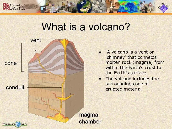 What is a volcano? A volcano is a vent or 'chimney'