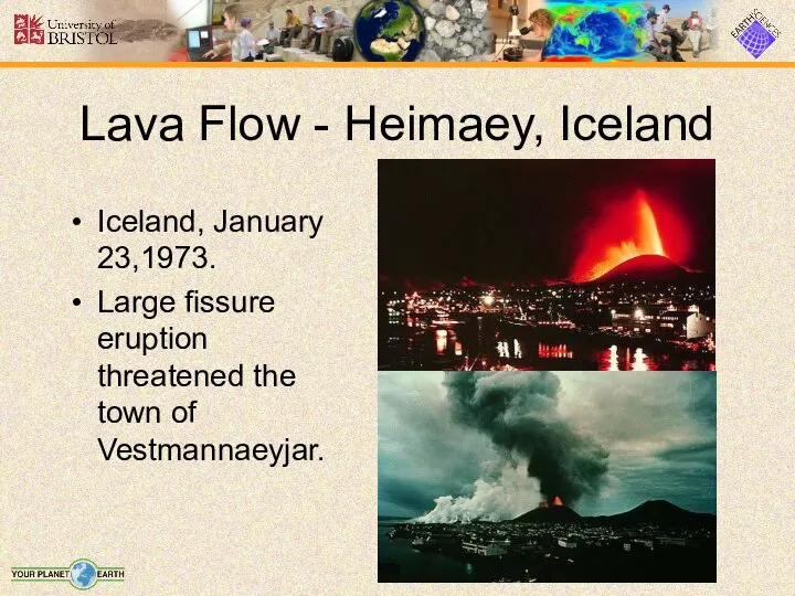 Lava Flow - Heimaey, Iceland Iceland, January 23,1973. Large fissure eruption threatened the town of Vestmannaeyjar.