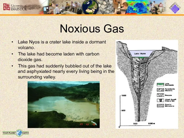 Noxious Gas Lake Nyos is a crater lake inside a dormant