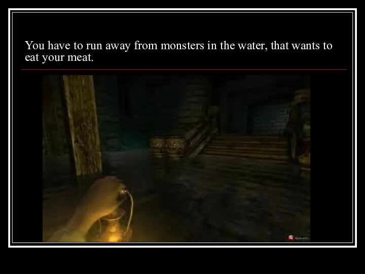 You have to run away from monsters in the water, that wants to eat your meat.