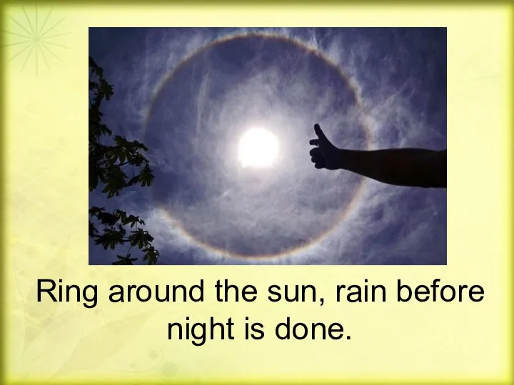 Ring around the sun, rain before night is done.