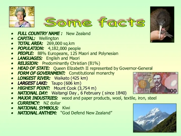 FULL COUNTRY NAME : New Zealand CAPITAL: Wellington TOTAL AREA: 269,000