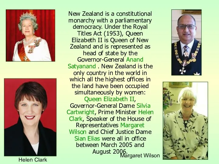 New Zealand is a constitutional monarchy with a parliamentary democracy. Under