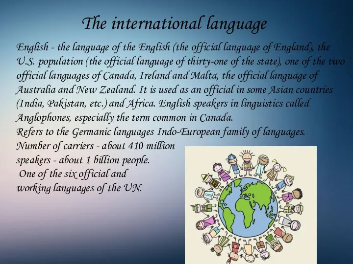 The international language English - the language of the English (the