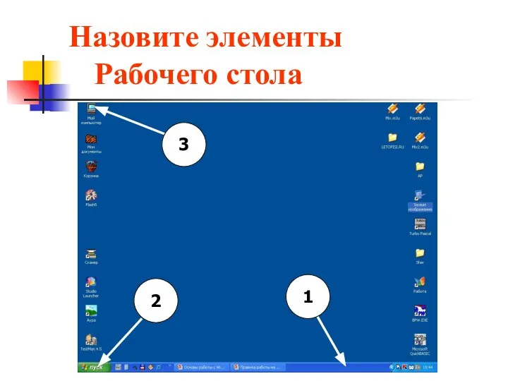 Назовите элементы Рабочего стола